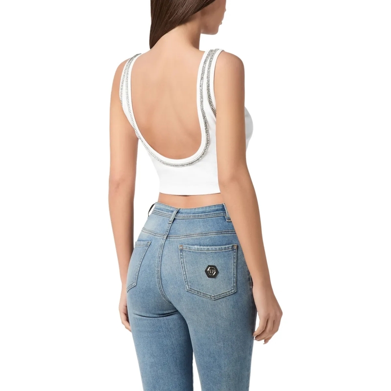 Philipp Plein Top Tank-Top Crystal Verziert weiss(Image 2)