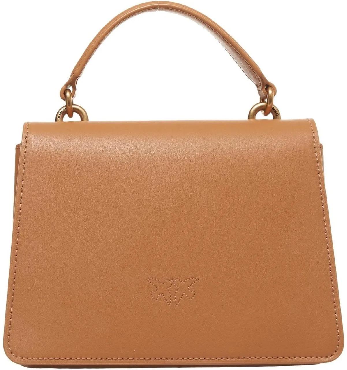 Pinko Bruine leren schoudertas met liefdesvogels gesp Brown Dames