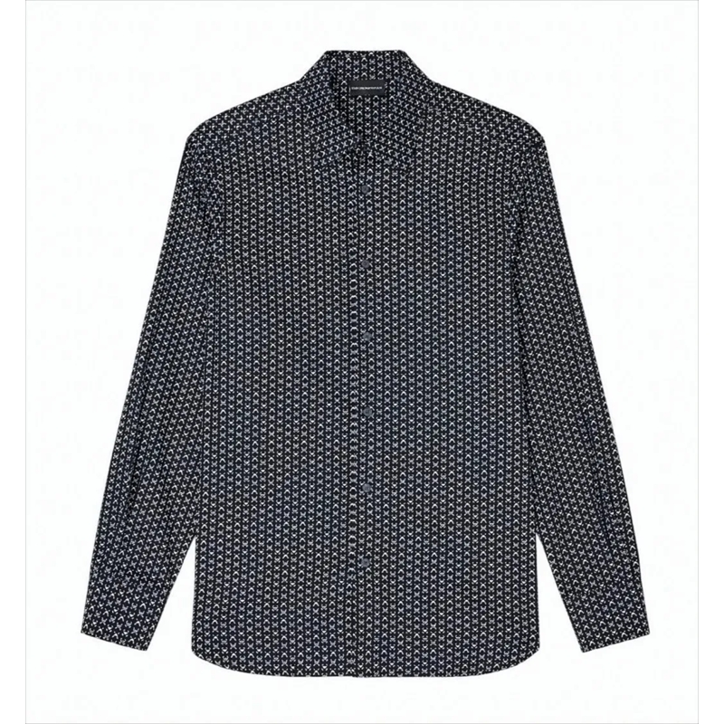 Emporio Armani Overhemd Tailored Blue Shirt With All-Over Print White