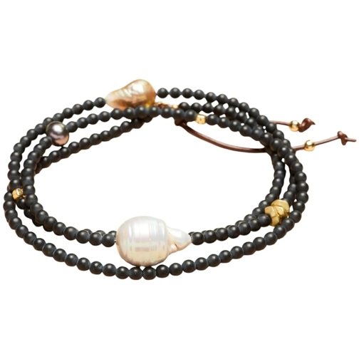 CATHERINE MICHIELS Collier moyen Collier Adan Agate noire. perle d'eau douce. perle mehrfarbig