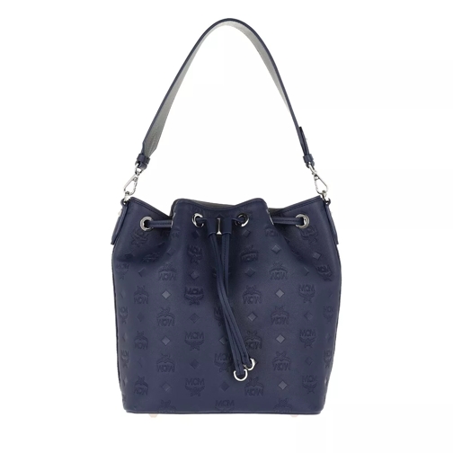 MCM Leather Drawstring Small Navy Blue Buideltas