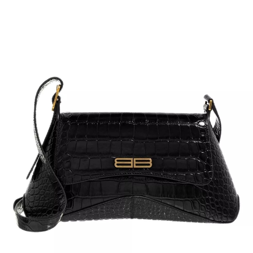Balenciaga Flap Street Bag Shiny Super Embossed Crocodile Black Saddle Bag