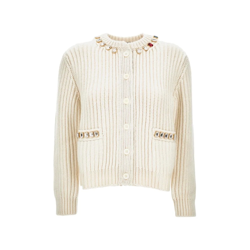 Thom Browne Cardigan Swarovski Crystal Crew Neck Cardigan Neutrals