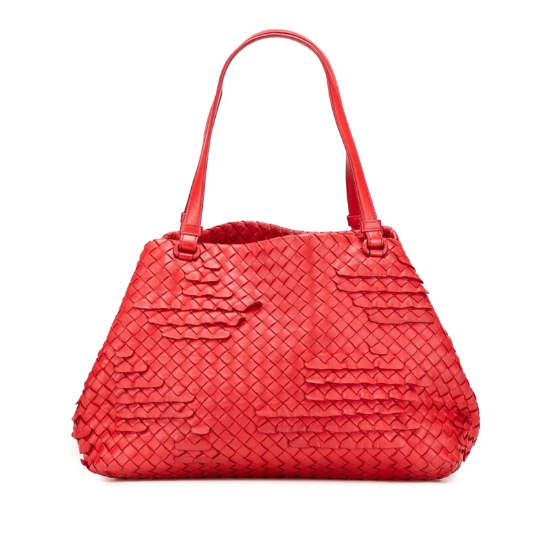 Bottega Veneta Shopper Nappa Intrecciato Ruffle Tote rot