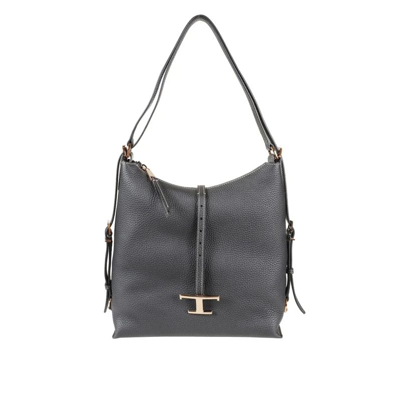 Tod's Sac à bandoulière Textured Black Shoulder Bag With Gold-Tone Accents Grey