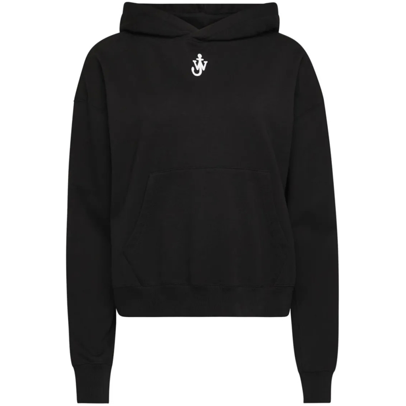 J.W.Anderson  Cropped Black Hoodie With Subtle Branding And Rela Black