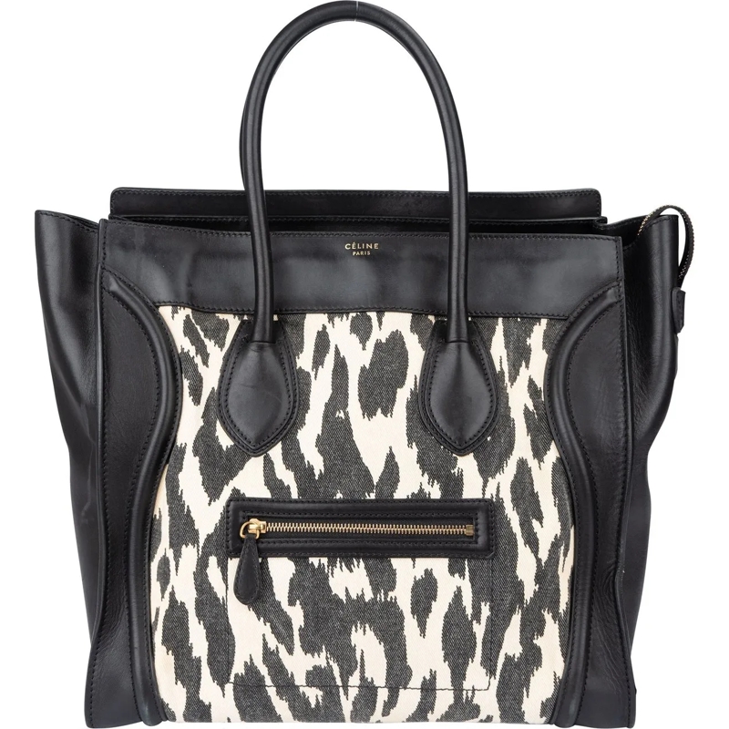 Celine Schultertasche Celine Leopard Print Big Luggage Handbag schwarz