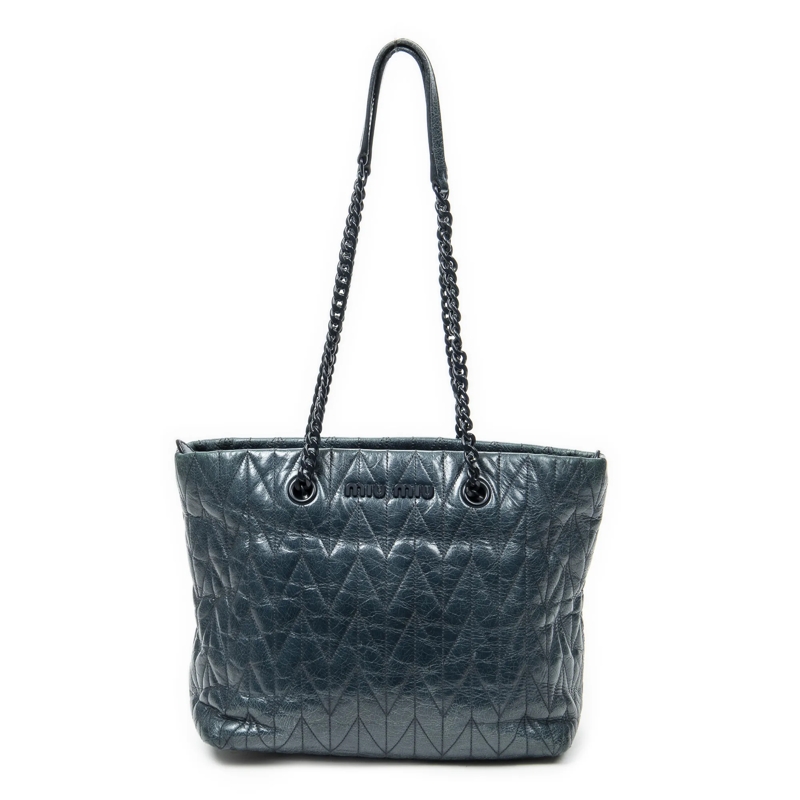 Miu Miu Crossbody Bag Chain Zip Tote blaugrün