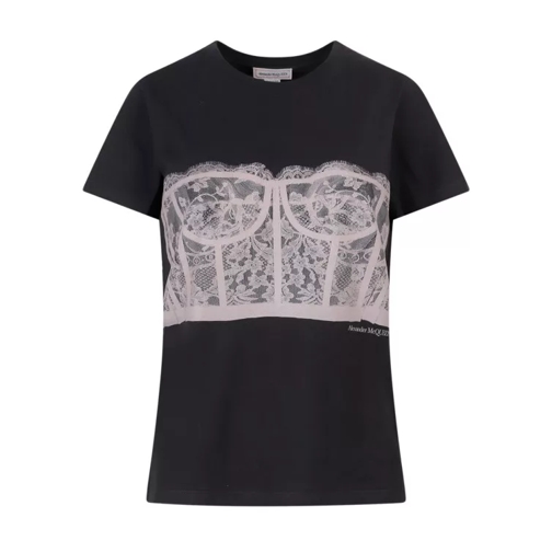 Alexander McQueen Cotton T-Shirt With Frontal Print Black Magliette