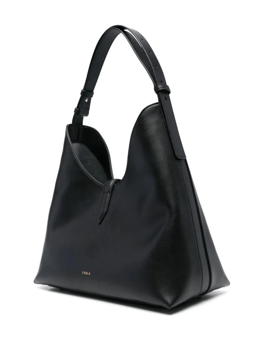 Furla Hobo bags Black Calf Leather Shoulder Bag in zwart