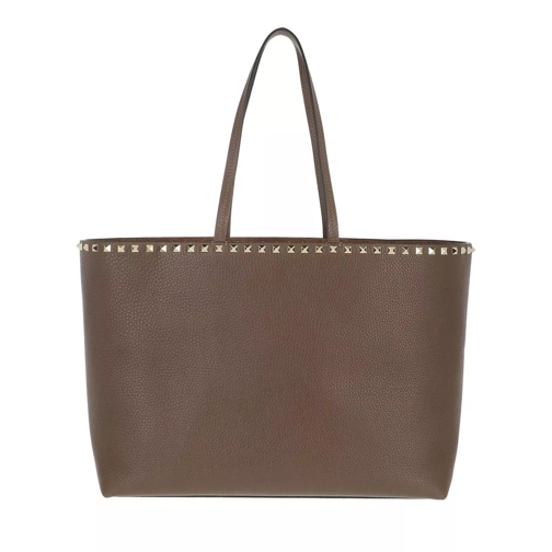 Valentino Garavani Rockstud Shoulder Bag Leather Deep Taupe Shopping Bag