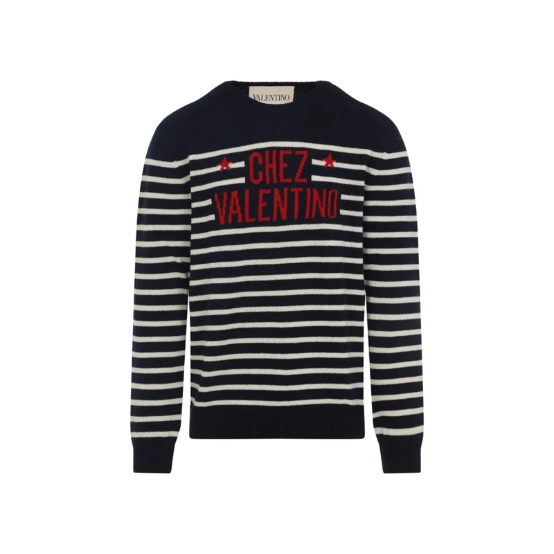 Valentino Garavani Pull Classic Striped Sweater With Bold Lettering Black