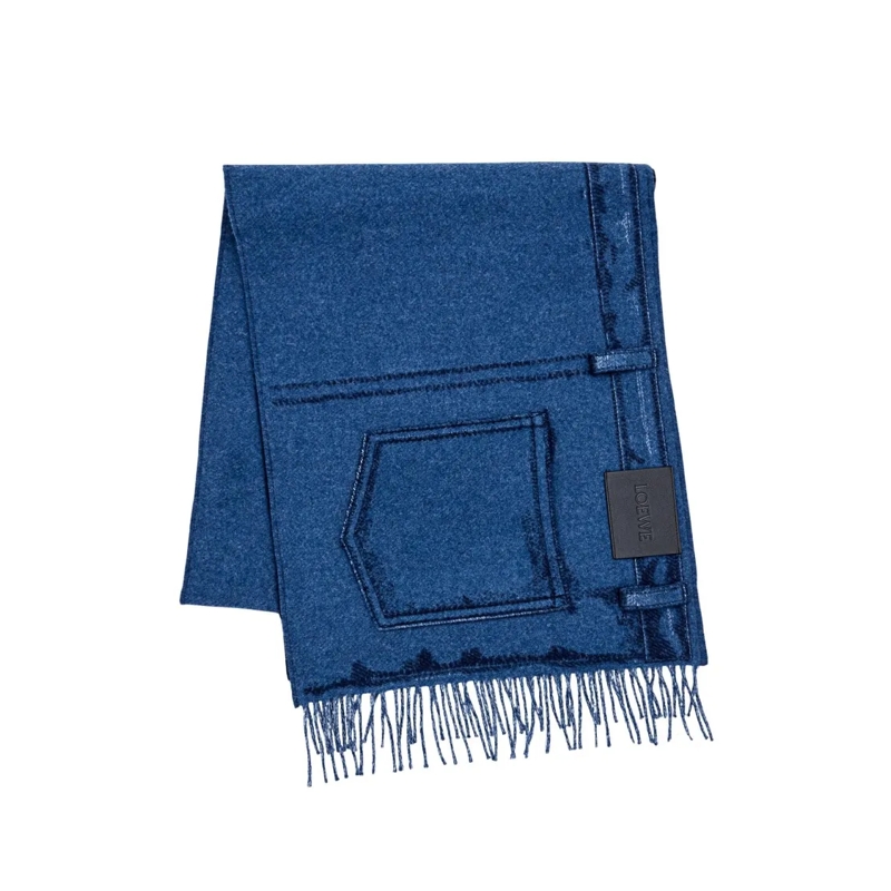Loewe Écharpe légère Double-Faced Wool And Cashmere Scarf Blue