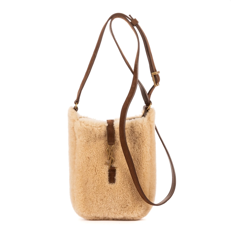Saint Laurent Crossbody Bag 5 à 7 Shearling Bucket Mini beige