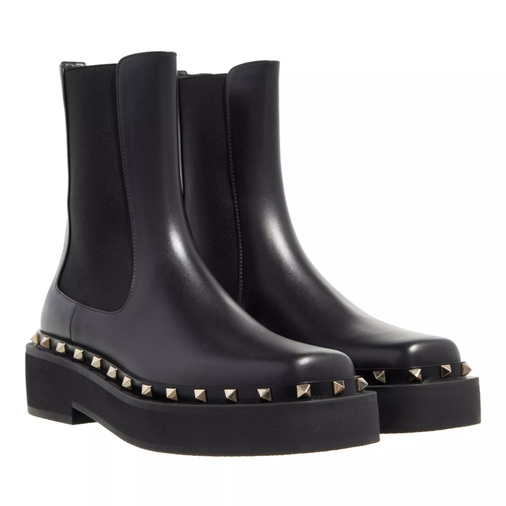 Valentino Garavani Platform Plain Toe Round Boots Black Chelsea Boot