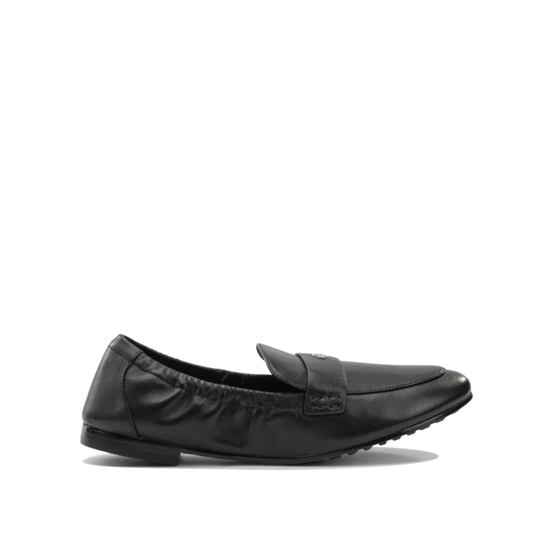 Tory Burch Ballerinas Leather Loafers With Metallic Logo Detail Black