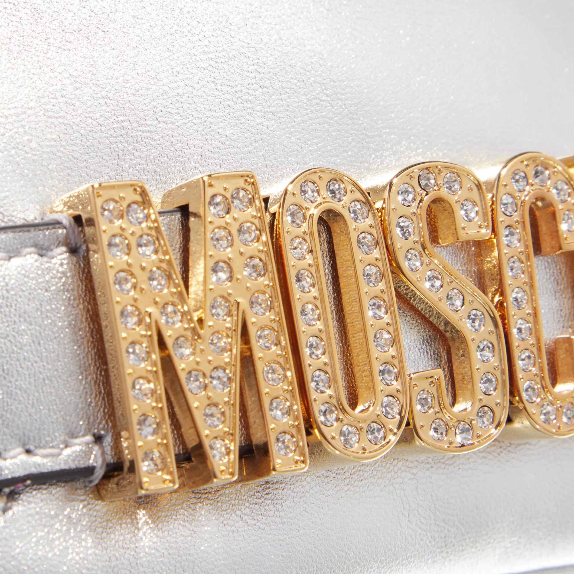 Moschino Pochettes Lettering Strass Shoulder Bag in zilver