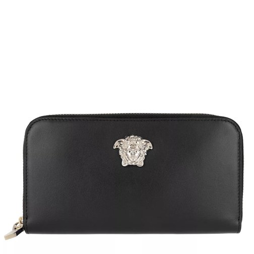 Versace Vitello Zip Around Wallet Black/Light Gold Portemonnaie mit Zip-Around-Reißverschluss