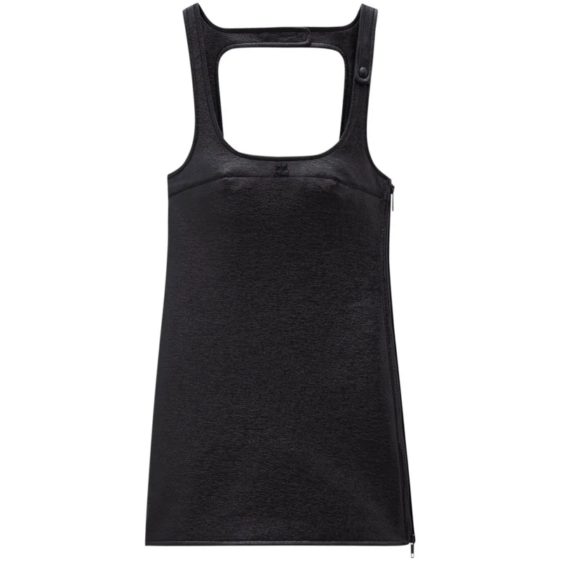 Courrèges Mini-jurk Stretch-Cotton Faux Leather Shift Dress Black
