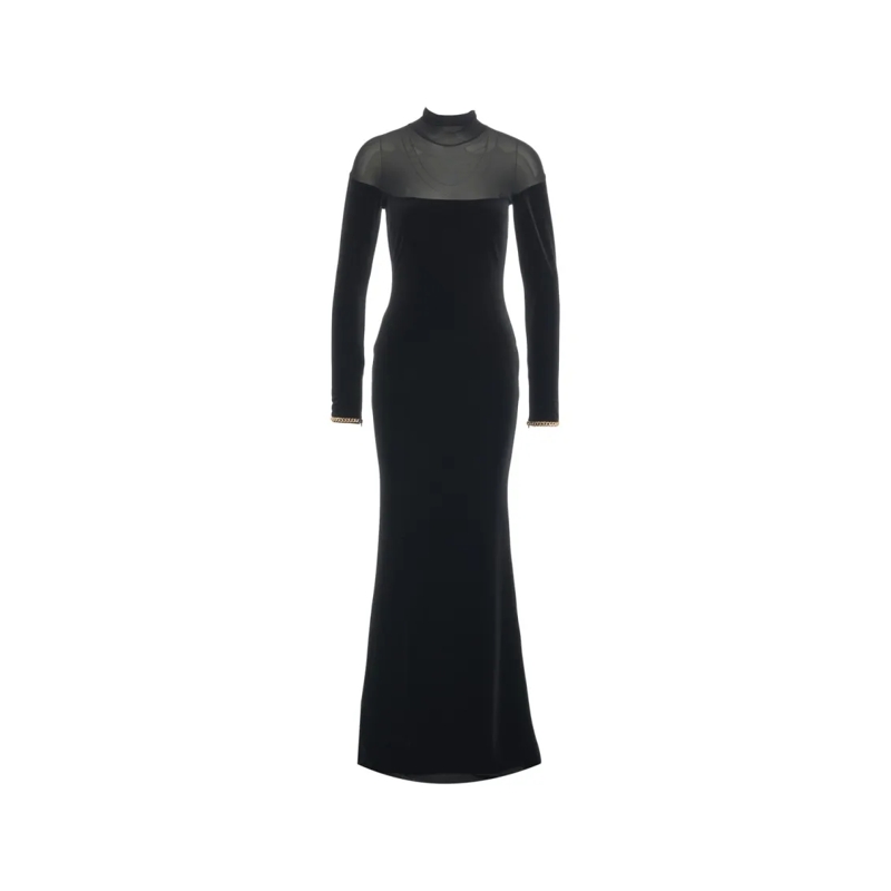 Elisabetta Franchi  Long Slim-Fit Dress With Sheer Accents Black