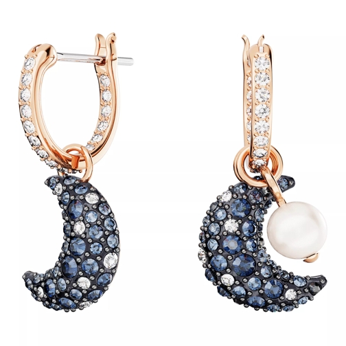 Swarovski Luna drop earrings, Asymmetrical design, Moon, Rose Gold, Multicolored Drop Earring