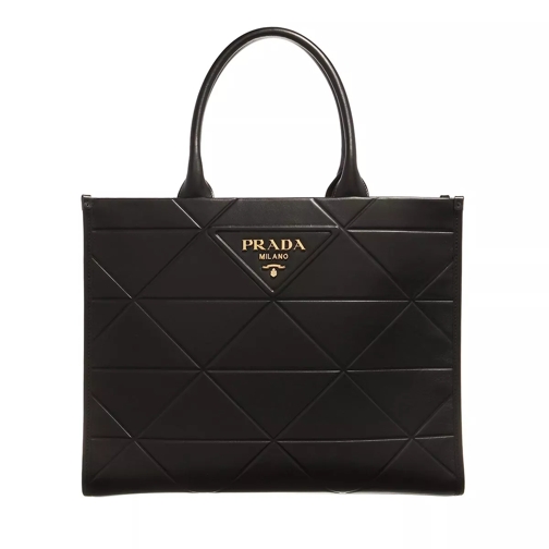 Prada Large Leather Symbole Bag With Topstitching Black Tote