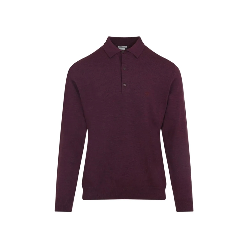 Etro Polo shirt Red Wool Polo Sweater With Button Placket Burgundy