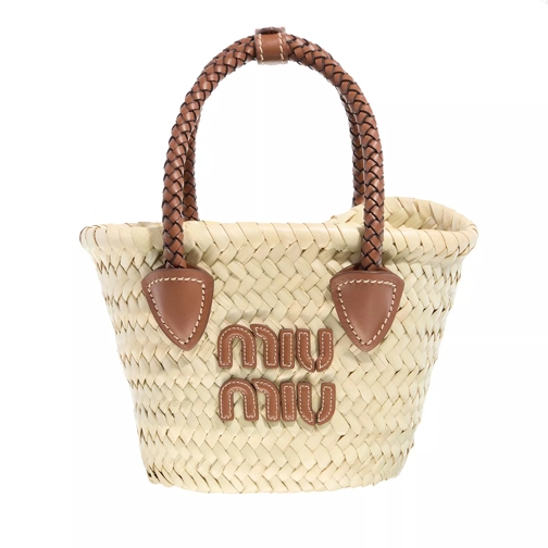 Miu Miu Raffia Tote Shoulder Bag Women Natural Cognac Mini Bag
