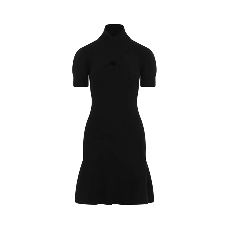 Patou Mini-robe Black Dress With Cross-Over Neckline And Flared He Black