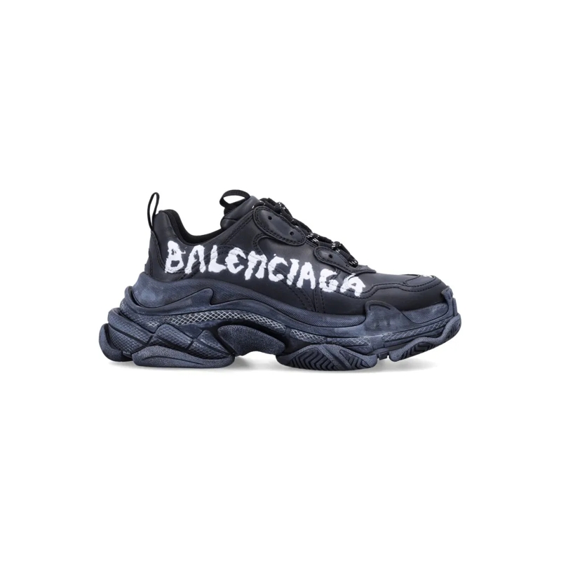 Balenciaga Lage-top sneaker Triple S Paint Logo Woman's Sneakers Black