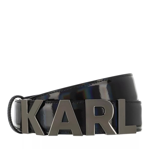 Karl Lagerfeld Karl Metal Letters Belt Metallic Black Leather Belt