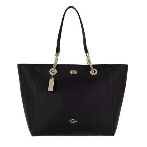 Coach Pebbled Leather Turnlock Chain Tote Black Shoppingväska