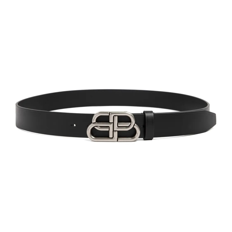 Balenciaga Riem Black Leather Large Bb Belt Black