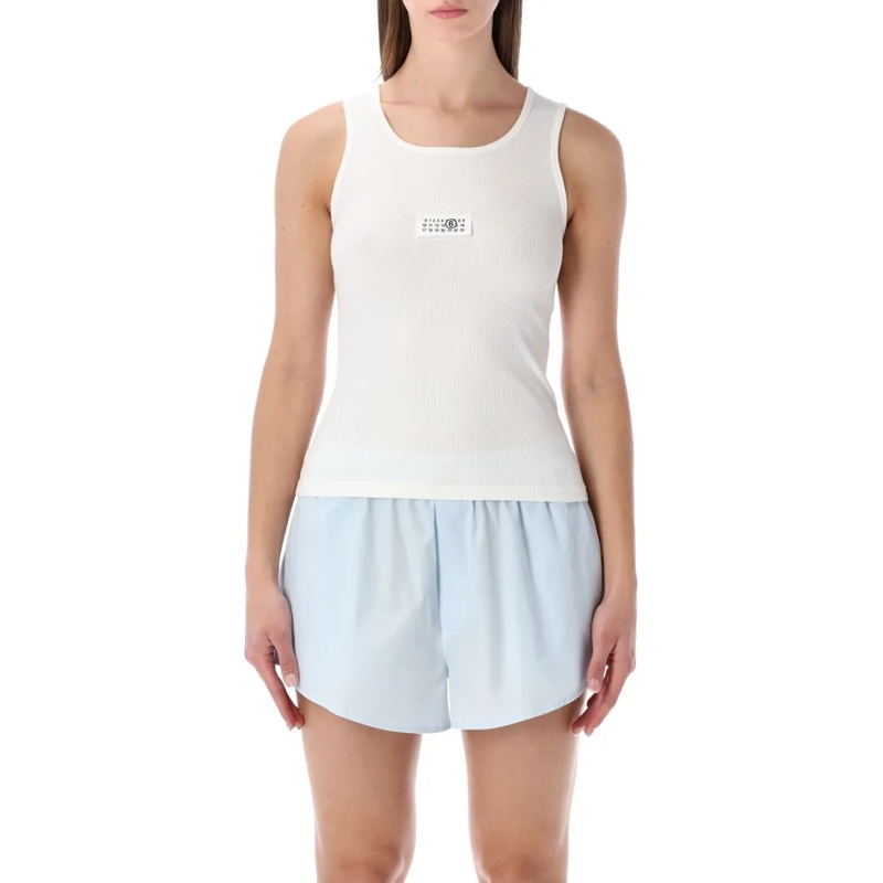 MM6 Maison Margiela Langärmeliges Oberteil Ribbed Jersey Tank Top White