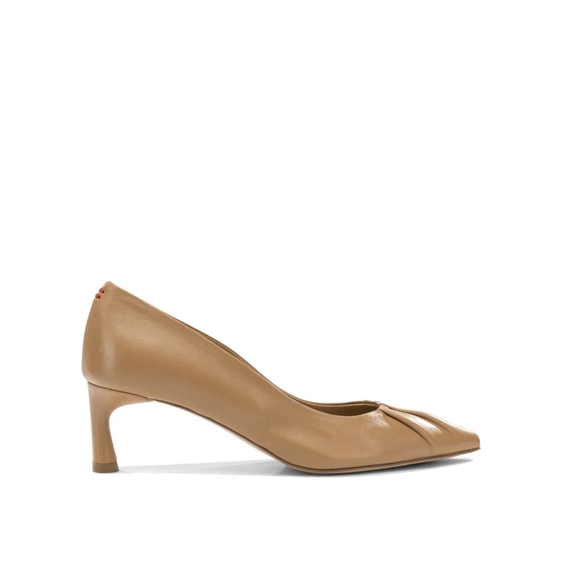 Halmanera Escarpins Pointed Toe Brown Leather Heeled Shoes With Pleate Neutrals
