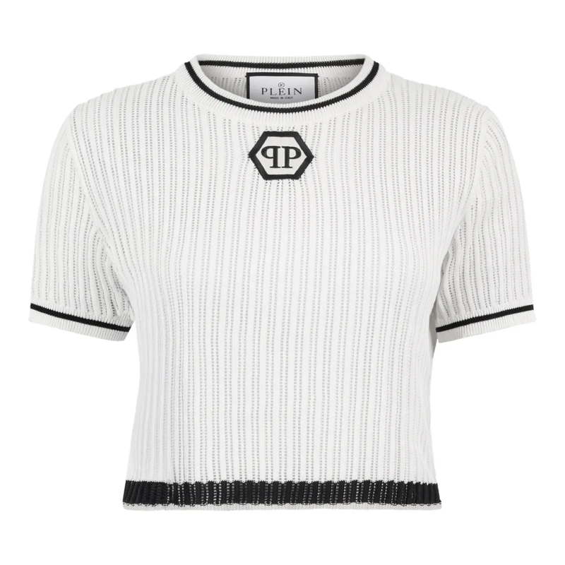 Philipp Plein Gestricktes Oberteil Sexy Pure Fit T-Shirt Hexagon weiss