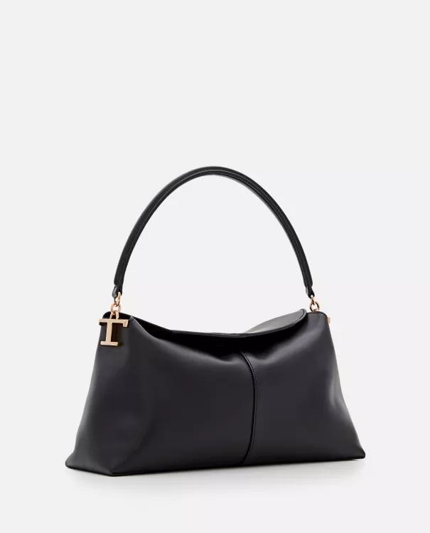 TOD'S Shoppers Small Messenger Leather Shoulder Bag in zwart