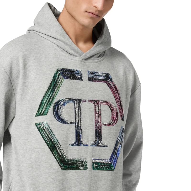 Philipp Plein Top Hoodie Hexagon Mit Schmucksteinen grau(Image 5)