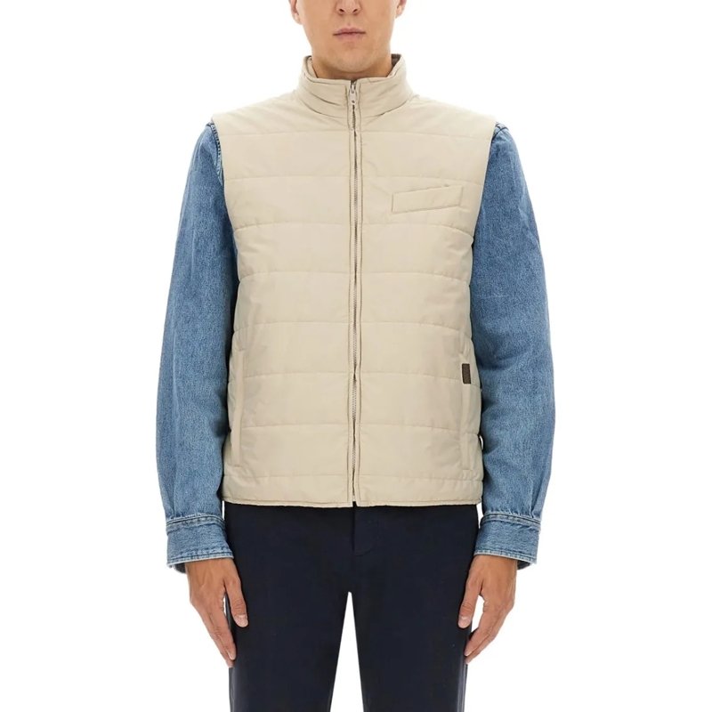 Fay Doudoune Quilted Vest With High Collar And Padded Texture Neutrals