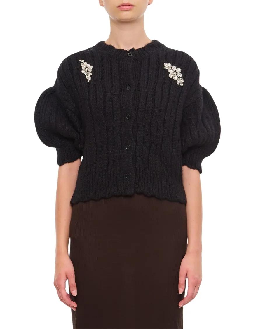 Simone Rocha - Cropped Chunky Knit Cardigan W/ Emb - Größe XS - schwarz