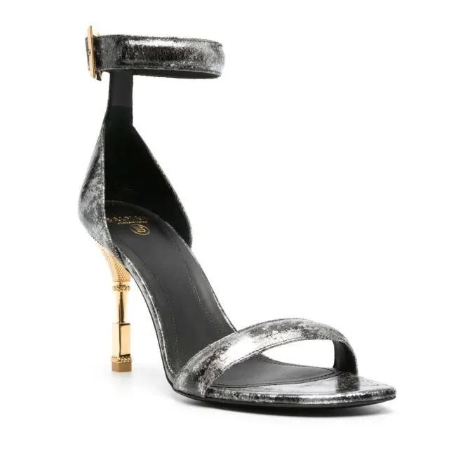 Balmain Sandalen & Sandaletten - Metallic-Effect Leather Sandals - Gr. 37,5 (EU) - in Schwarz - für Damen