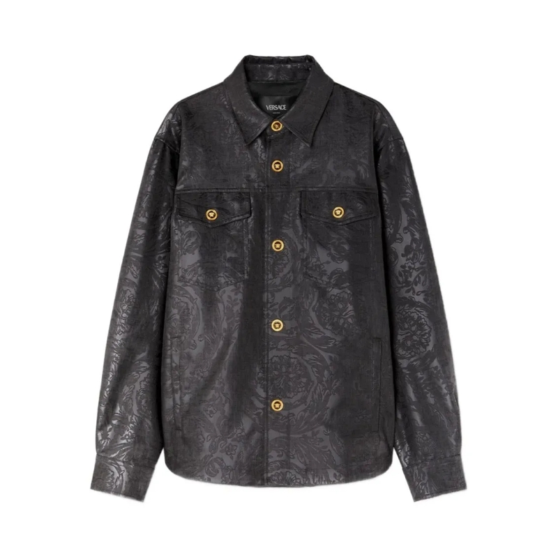 Versace  Baroque-Patterned Black Shirt Jacket With Gold Har Black