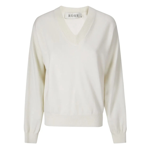 Róhe Pullover V-Neck Wool Sweater With Ribbed Cuffs White