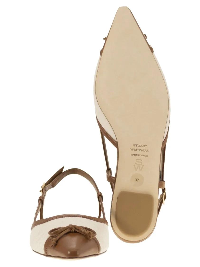 Thumbnail - Stuart Weitzman Sandalen - Kitty - Leather And Linen Slingback - Gr. 36 (EU) - in Beige - für Damen