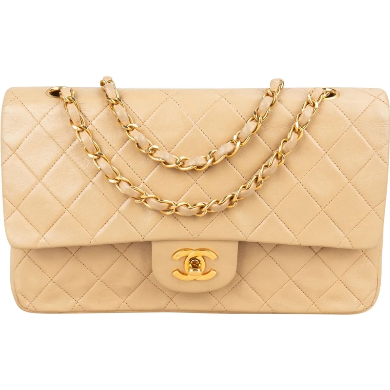 Chanel Tote Chanel Quilted Lambskin 24K Gold Medium Double Fla beige