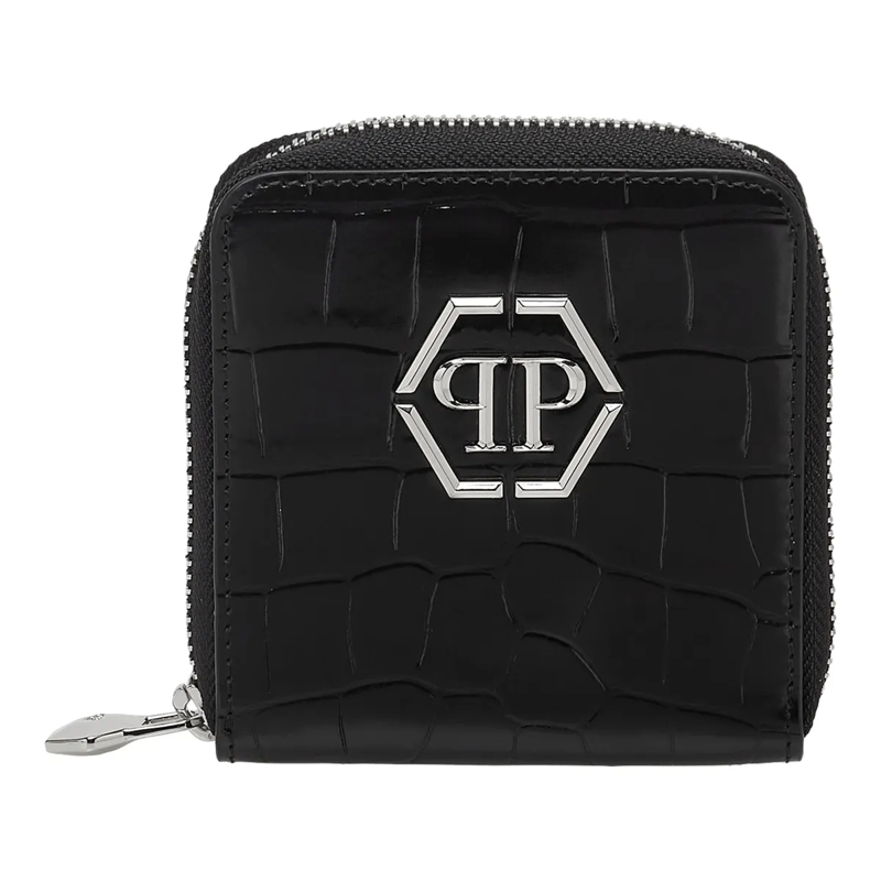 Philipp Plein Geldbörse Mid-Zip Brieftasche Crocco Print schwarz