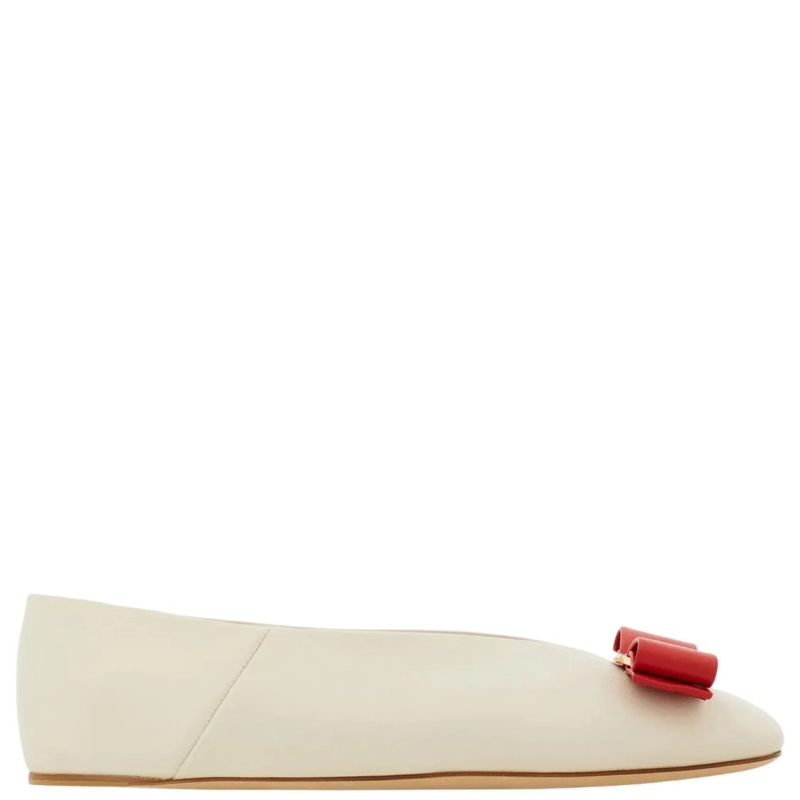 Salvatore Ferragamo Ballerines Shiny Leather Ballerina Flats With Contrasting Bow Neutrals