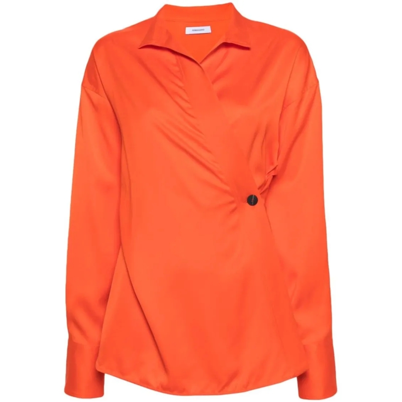 Salvatore Ferragamo Blouse Asymmetric Mandarin Wrap Top Red