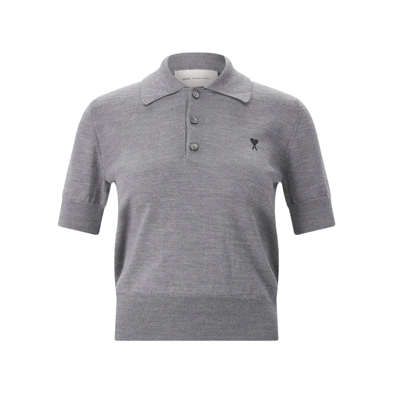 AMI Paris Poloshirt Poloshirt aus Merinowolle grau