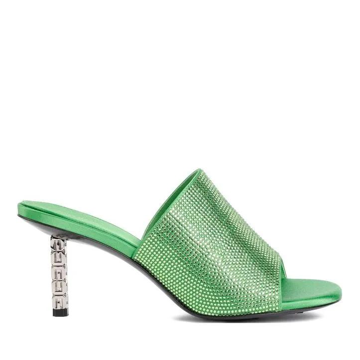 Givenchy Sandalen & Sandaletten - Green G Cube Mules In Satin With Strass - Gr. 36 (EU) - in Grün - für Damen